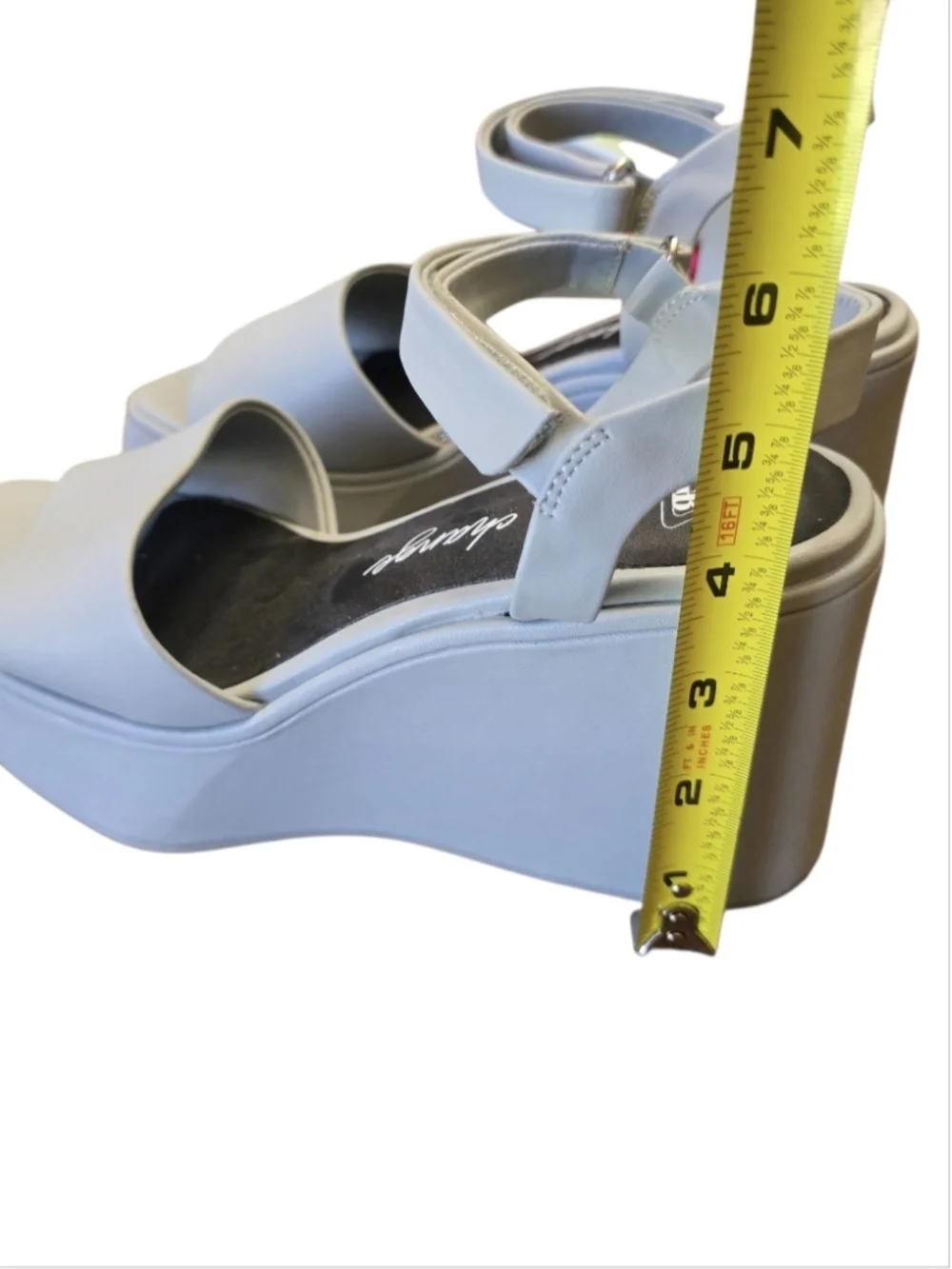 GB The Change Streamline Wrapped Leather Blue/Gray Platform Wedges Sz 8.5